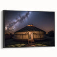 Black and white framed canvas depicting a vintage Mongolian landscape, ideal for bedroom wall art.