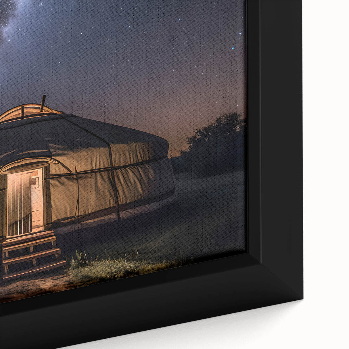 Extra large framed canvas of a textured Mongolian landscape in black with colorful accents, ideal for living room decor.
