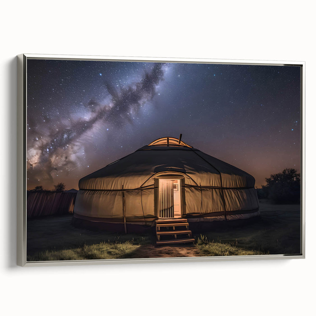 Landscape art painting of Mongolian scenery on a framed canvas.