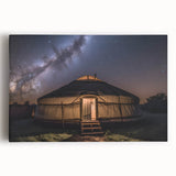 Black and white photograph of Mongolian landscape on stretched canvas, ideal for kitchen wall art.