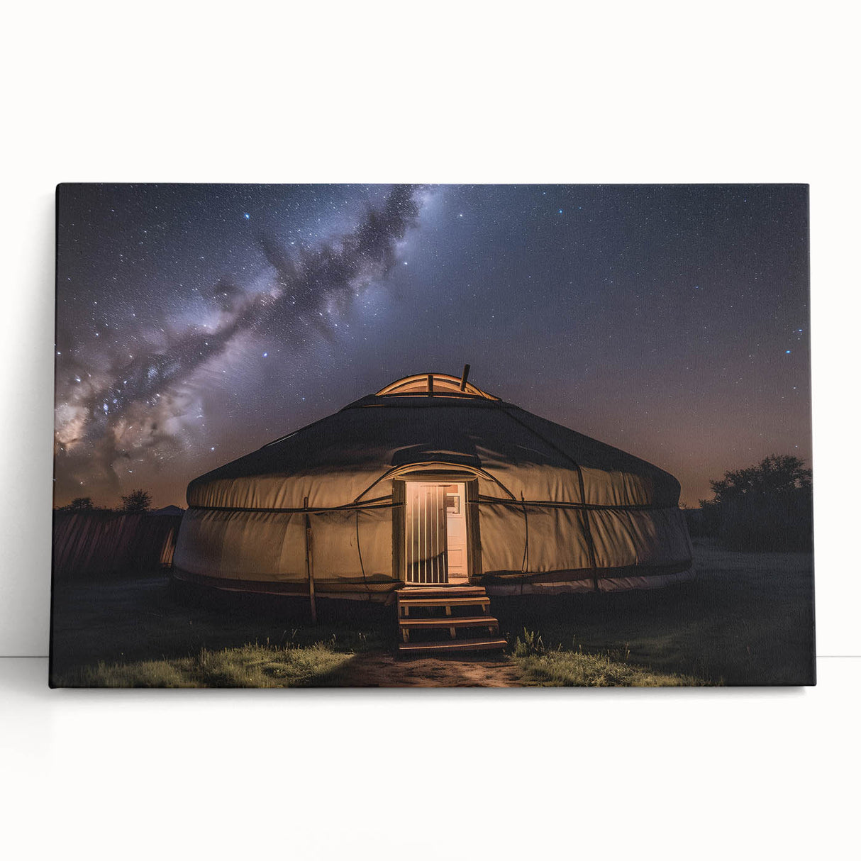 Black and white photo of Mongolian landscape on stretched canvas, ideal for kitchen wall art.