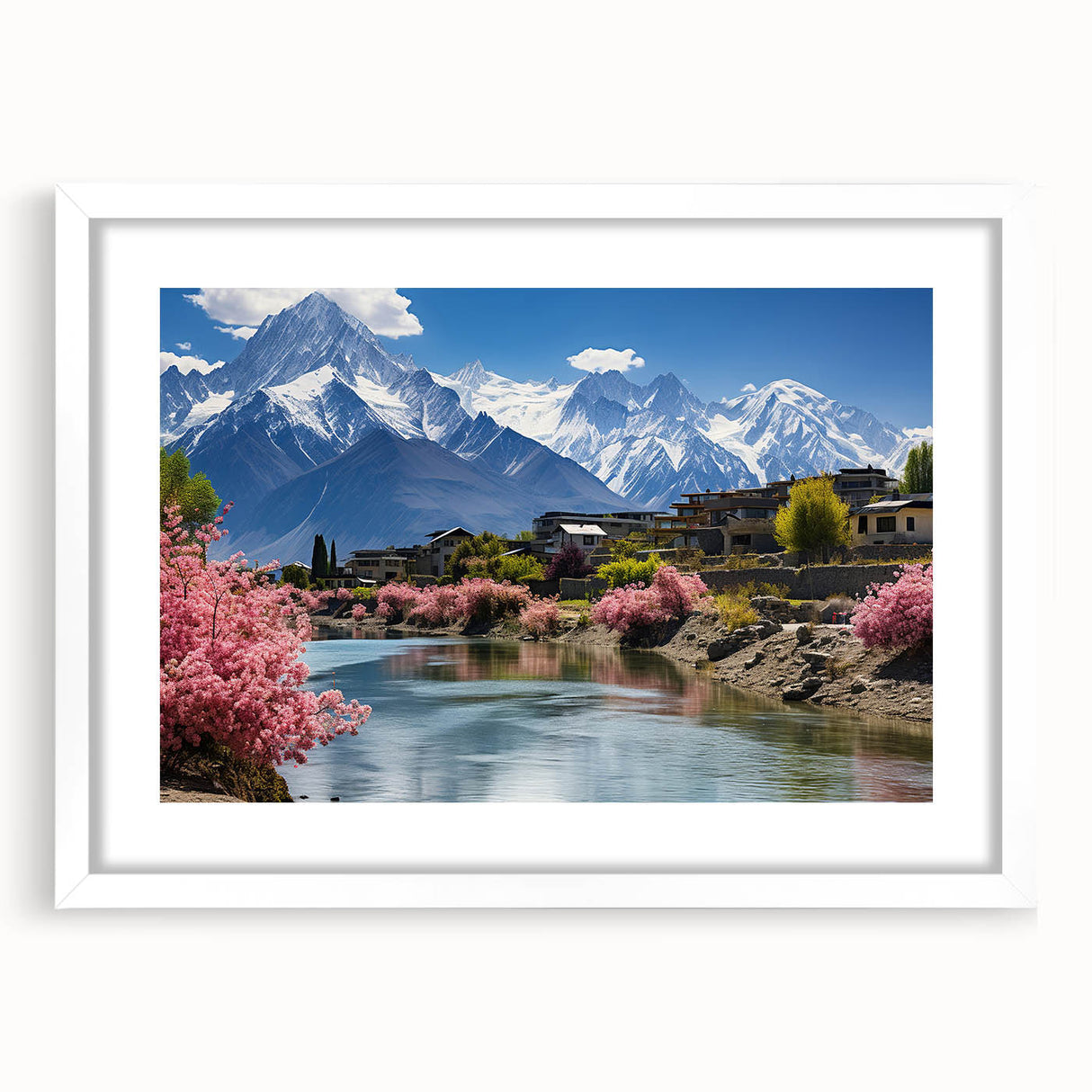 Abstract art print featuring a stylized Pakistan scenery in earthy tones on a white-matted frame.