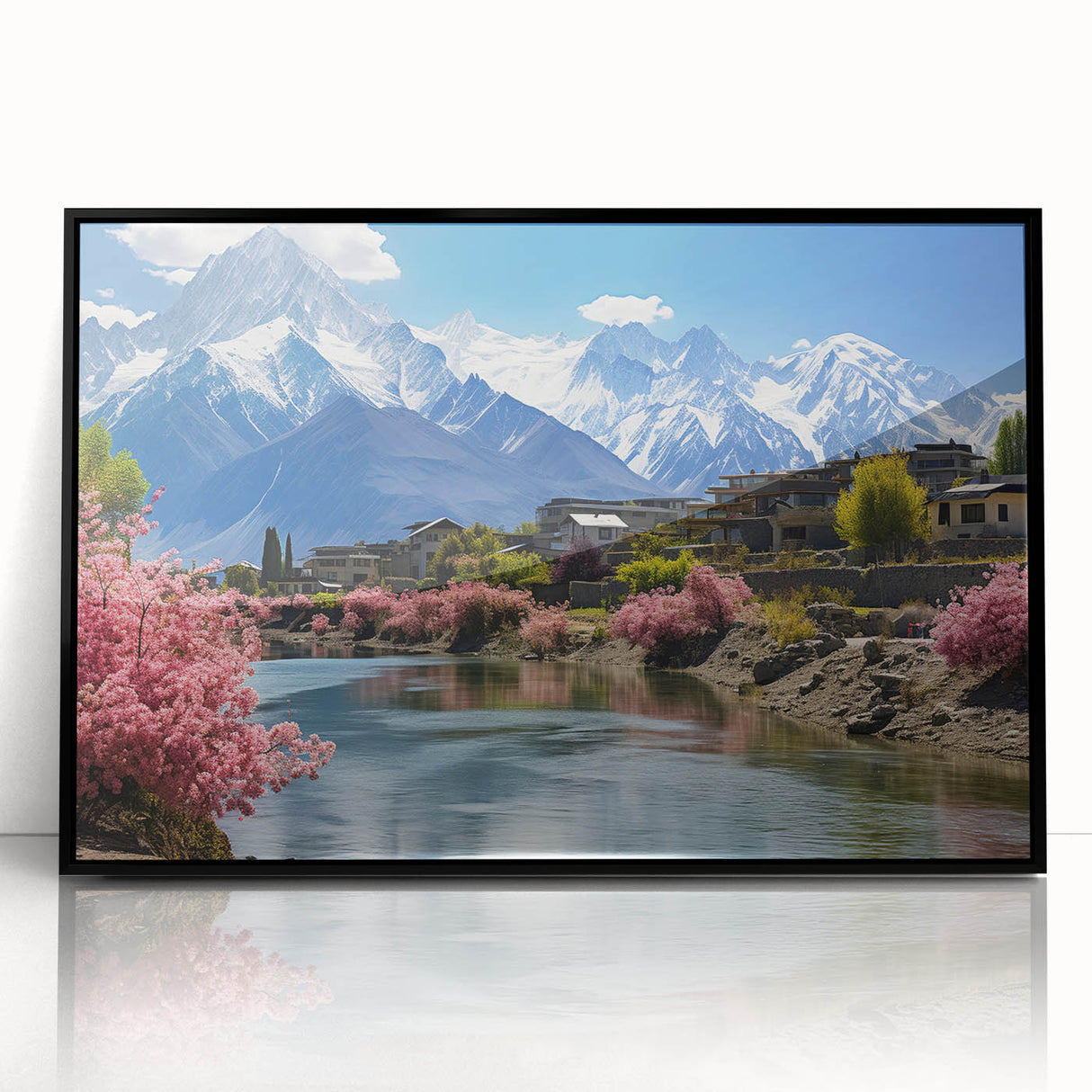 Large abstract wall art of a Pakistani landscape in muted earth tones on a framed acrylic.