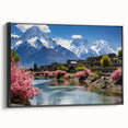 Black and white framed canvas depicting a vintage style Pakistani landscape, ideal for bedroom wall art.