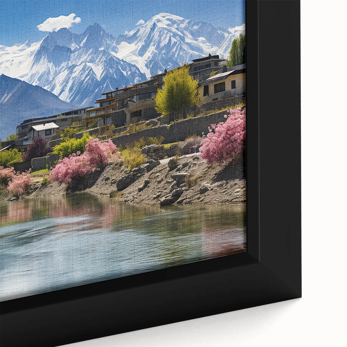 Extra large framed canvas featuring a textured depiction of a vibrant Pakistani landscape, ideal for living room decor.