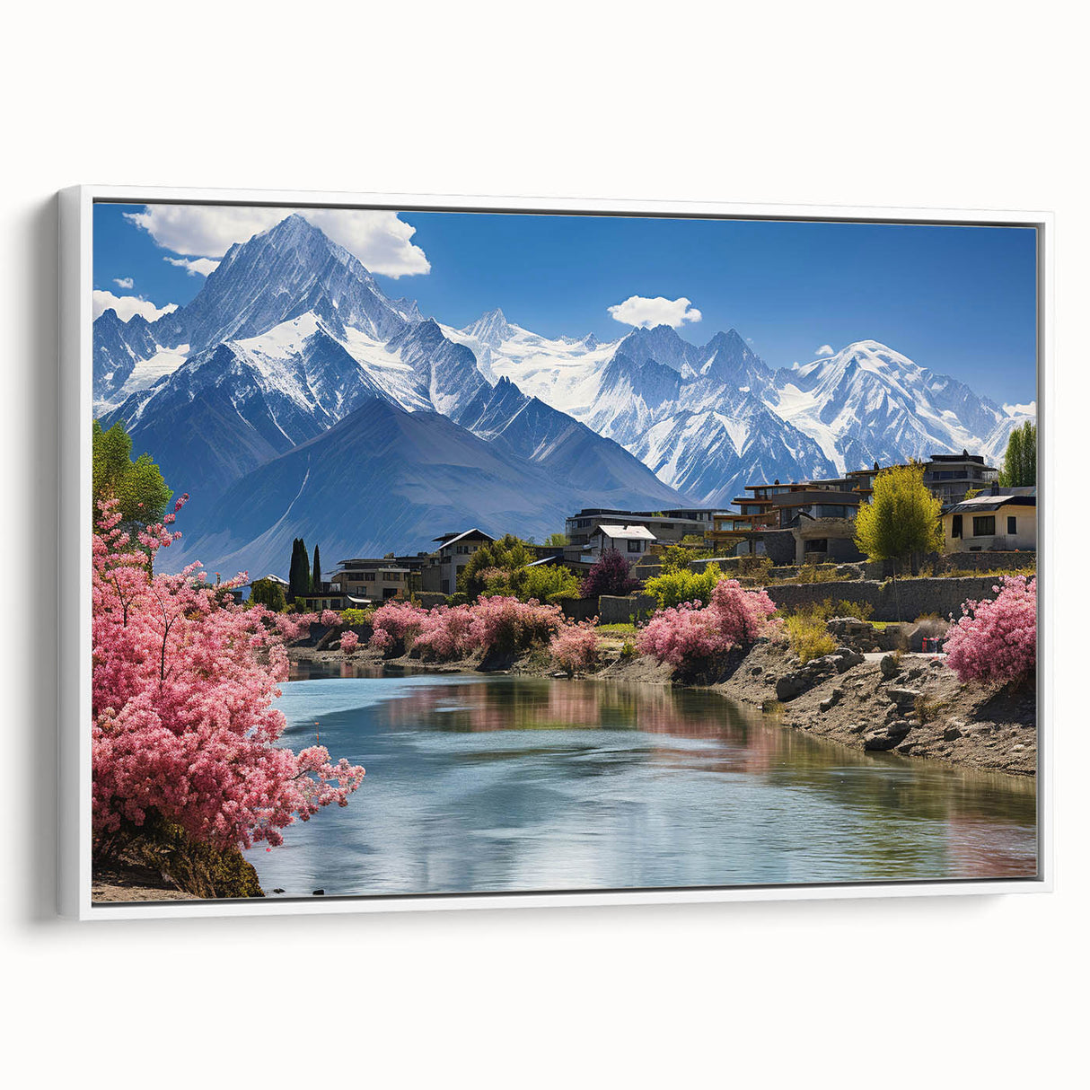 Vintage poster art of a Pakistani landscape on framed canvas, featuring colorful art in extra large size.