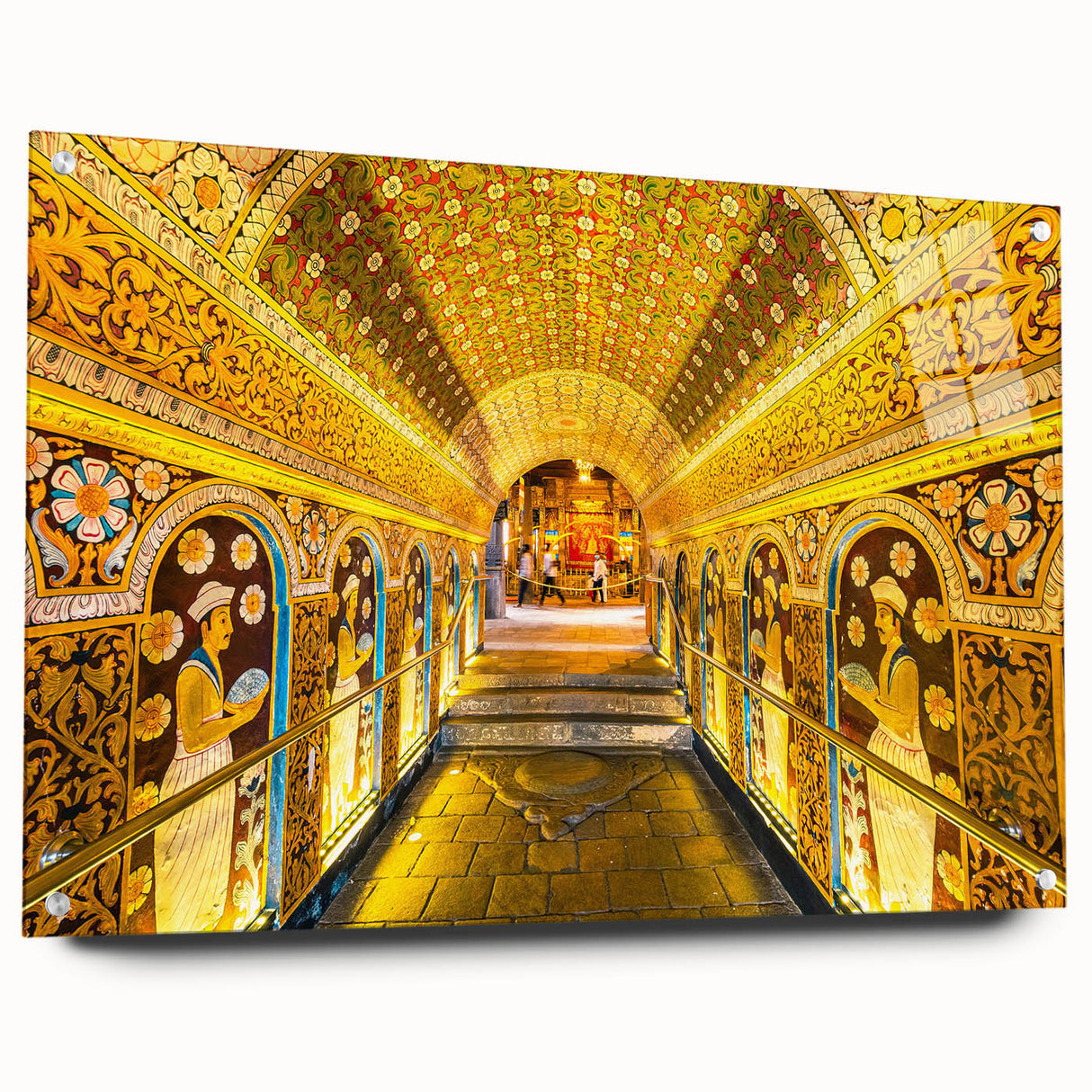 Acrylic print of a Sri Lankan landscape with lush greens and blues, ideal for dining room decor.