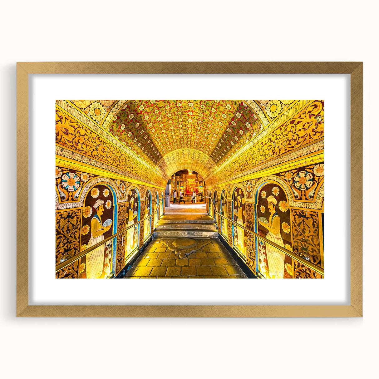 Extra large abstract art print of a textured Sri Lankan landscape in muted earth tones, framed in gold.
