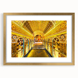 Extra large abstract art print of a textured Sri Lankan landscape in muted earth tones, framed in gold.