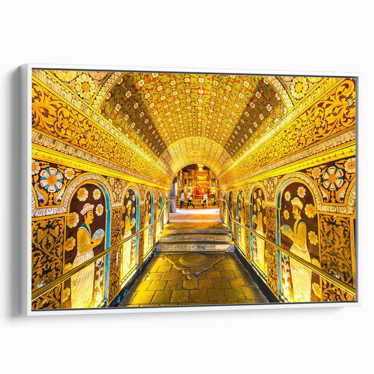 Framed canvas of vintage poster art depicting a Sri Lankan landscape in vibrant colors, ideal for living room decor.