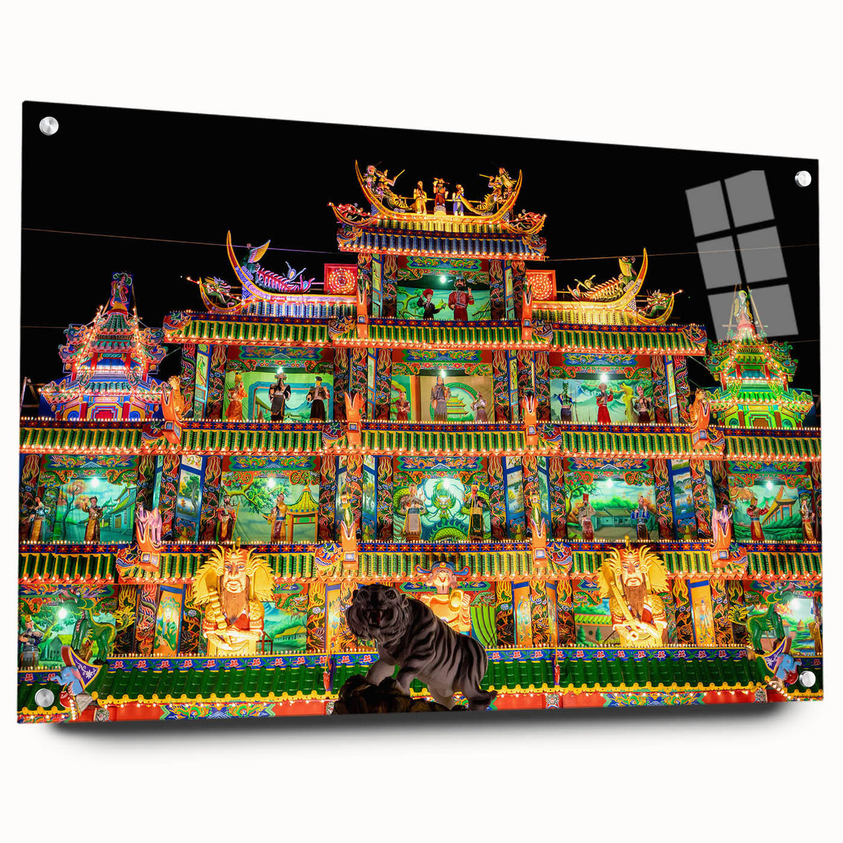 Acrylic print of a large abstract depiction of Taiwan scenery in cool blue and green tones.