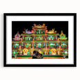 Extra large abstract art print featuring a colorful, textured depiction of a Taiwan scenery on a black framed canvas.