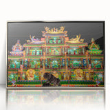 Mid-century modernist art depicting a serene Taiwan landscape in muted earth tones, silver-framed acrylic print.