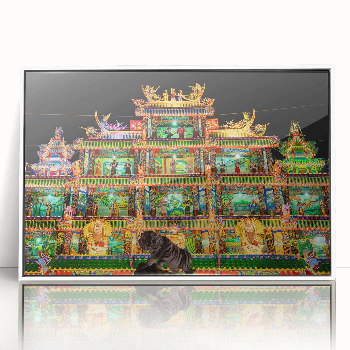 Art deco poster of a Taiwan scenery in muted pastel shades on framed acrylic, suitable for nursery wall art.