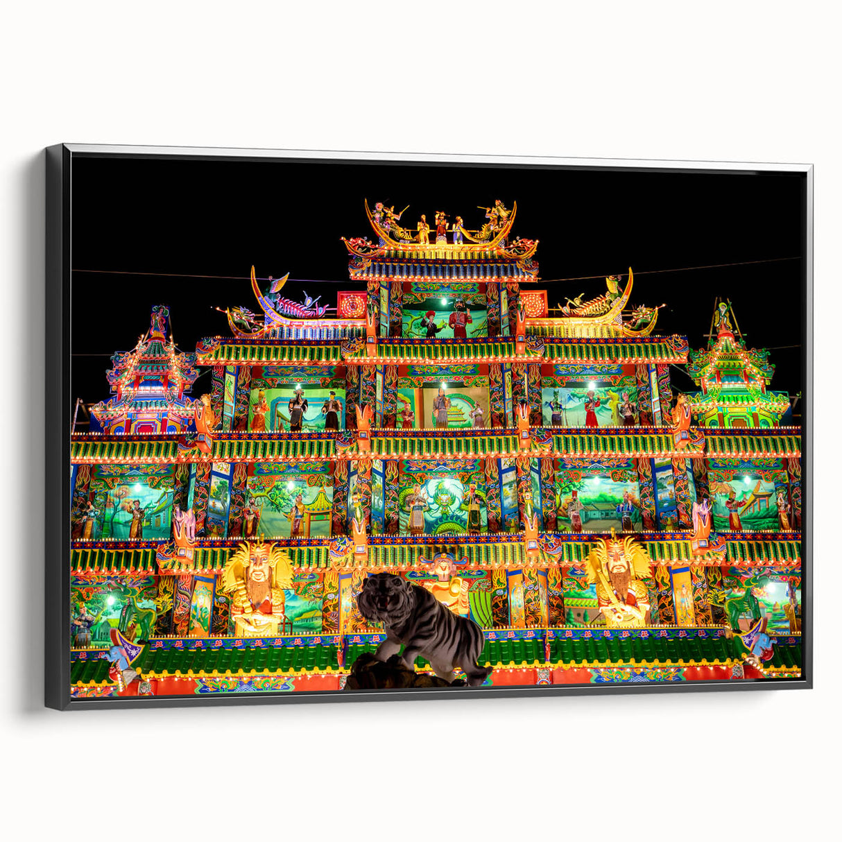 Black and white landscape art painting of Taiwan scenery on framed canvas, suitable for bedroom wall decor.