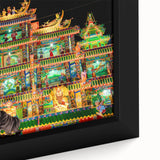 Extra large framed canvas featuring a textured, colorful depiction of a Taiwanese landscape in black with vibrant accents.