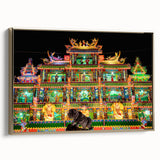 Framed canvas depicting a serene Taiwanese landscape in muted gold and black tones, suitable as wall art for bedrooms.