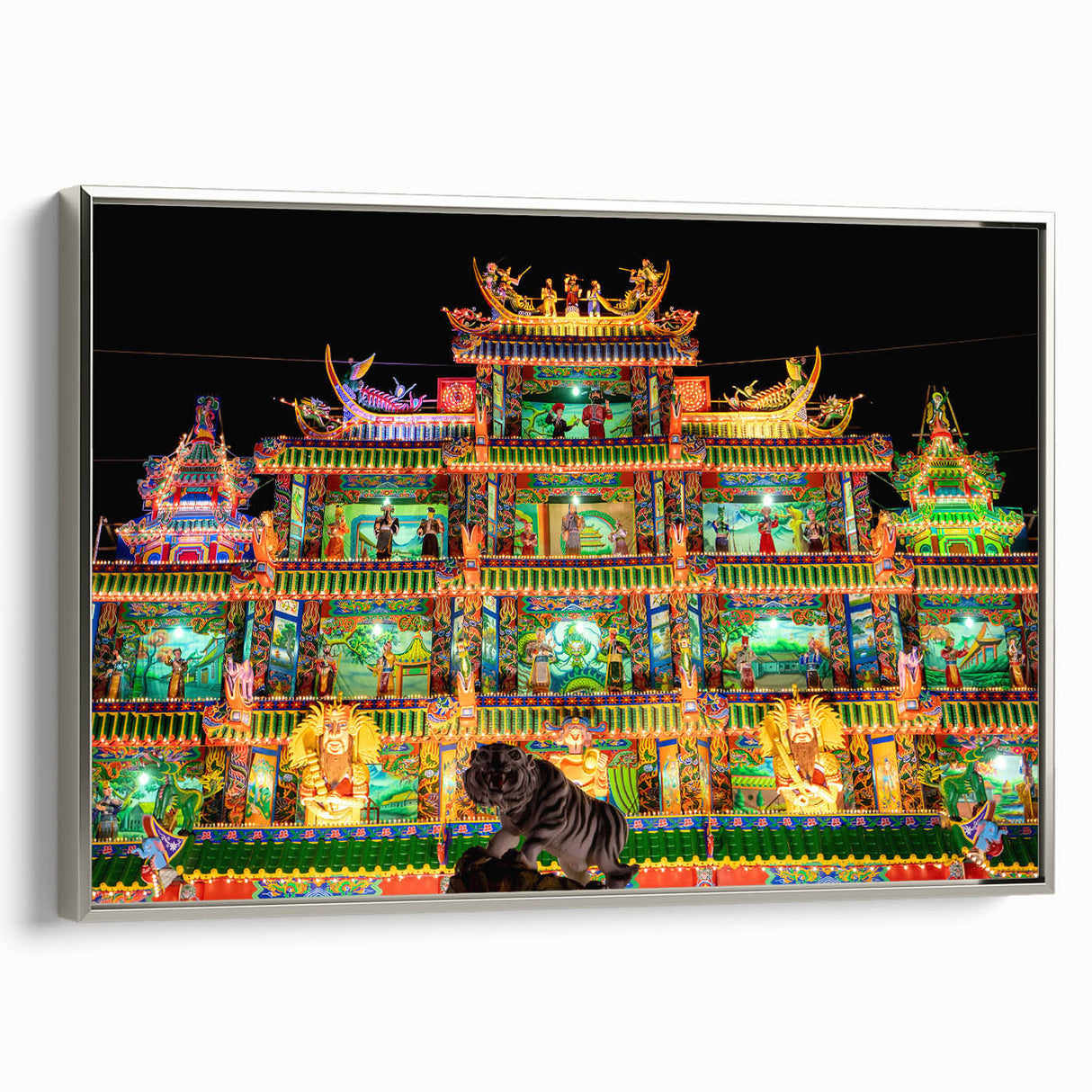 Framed canvas of a vintage-style landscape art painting depicting Taiwan scenery in vibrant colors.