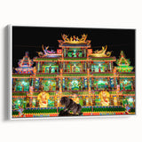 Vintage poster art of a Taiwan scenery on a framed canvas, featuring vibrant colors against a black background.