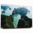 Acrylic print of a Vietnamese landscape in muted green and blue shades, suitable for bedroom or dining room decor.
