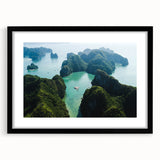Extra large abstract art print of a vibrant, colorful Vietnamese landscape on textured canvas, ideal for living room decor.