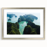 Textured abstract art print depicting a Vietnamese landscape in muted earth tones on a framed canvas.