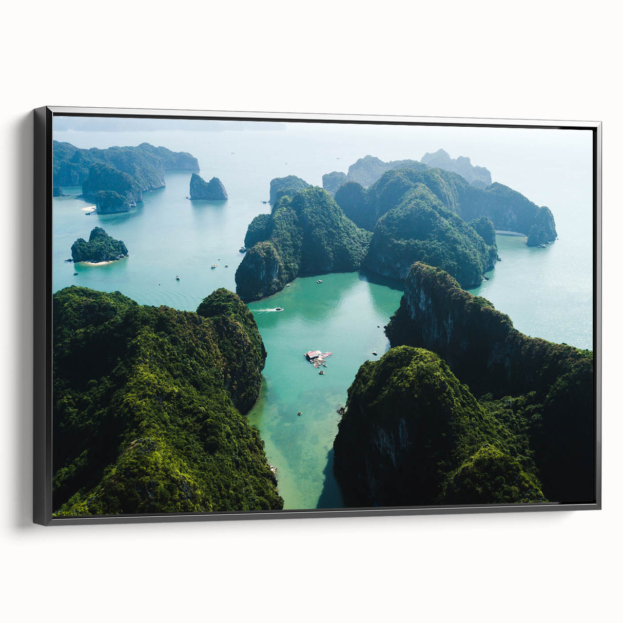 Black and white framed canvas depicting a vintage landscape of Vietnam, ideal for bedroom wall art.
