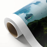 Art Deco style poster of Vietnam scenery in muted greens and blues on rolled canvas, ideal for nursery wall art.