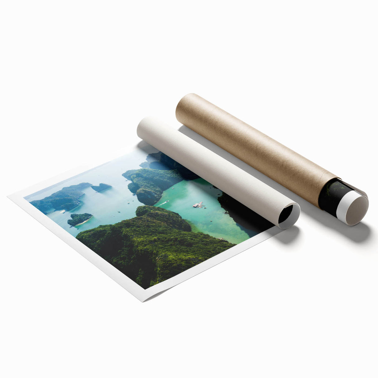 Extra large rolled print featuring a serene Vietnamese landscape with lush greenery and floral elements.