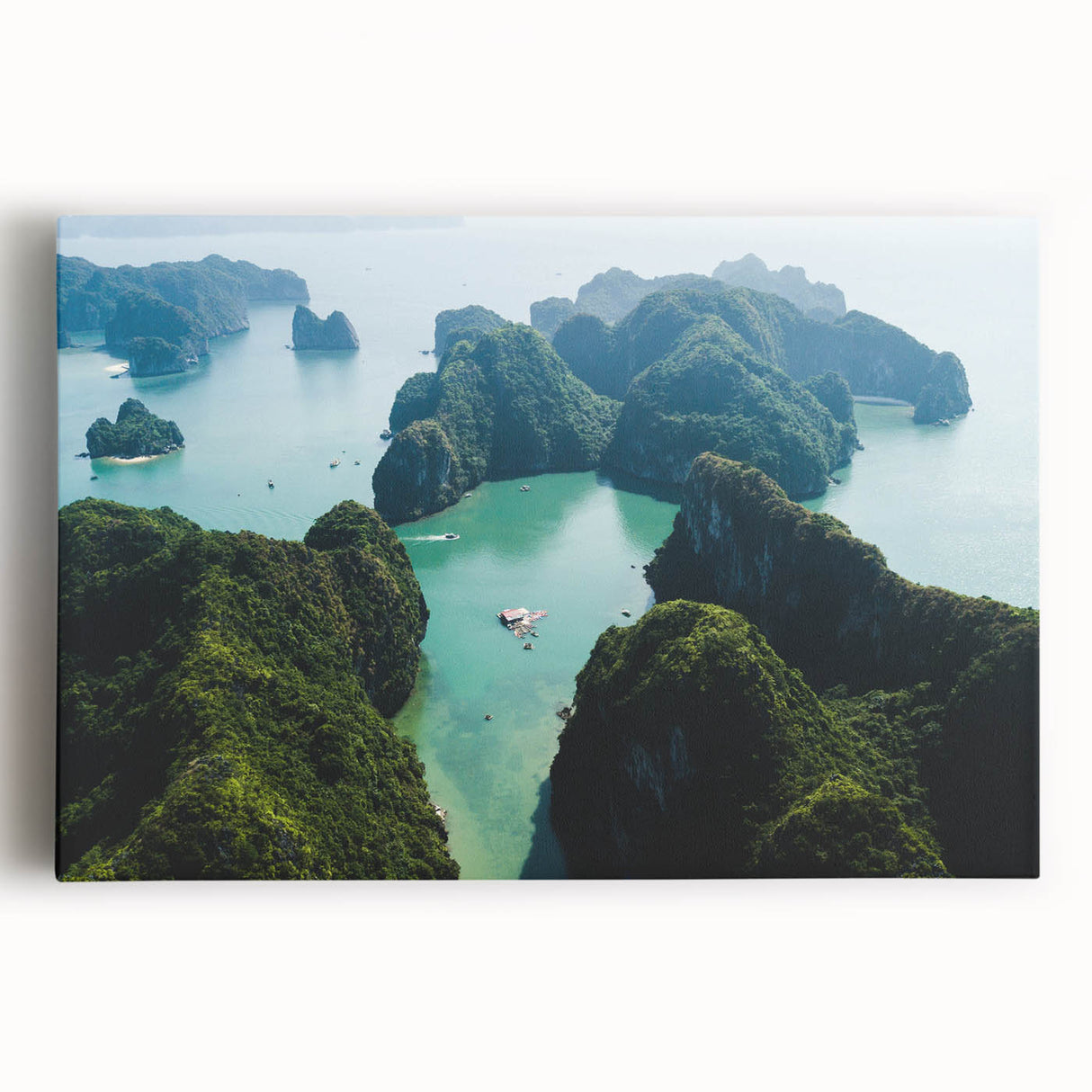 Black and white stretched canvas featuring a serene Vietnamese landscape, ideal for kitchen wall art.