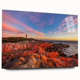 Large abstract wall art depicting Tasmania scenery in muted earth tones on acrylic glass.