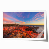 Scenic Tasmania landscape on a rolled print, featuring vibrant green and blue tones, ideal for art wall dining room.