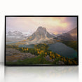 Large abstract wall art depicting a serene British Columbia landscape in muted earth tones, framed in black acrylic.