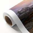 Art deco style poster of British Columbia scenery on rolled canvas, featuring muted earth tones, ideal for nursery wall art.
