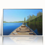 Acrylic print of Quebec scenery with muted colors and art deco style, ideal for modern art wall decor in a nursery.