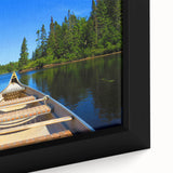 Extra large framed canvas of a textured Quebec scenery in black with colorful art accents, ideal for living room decor.