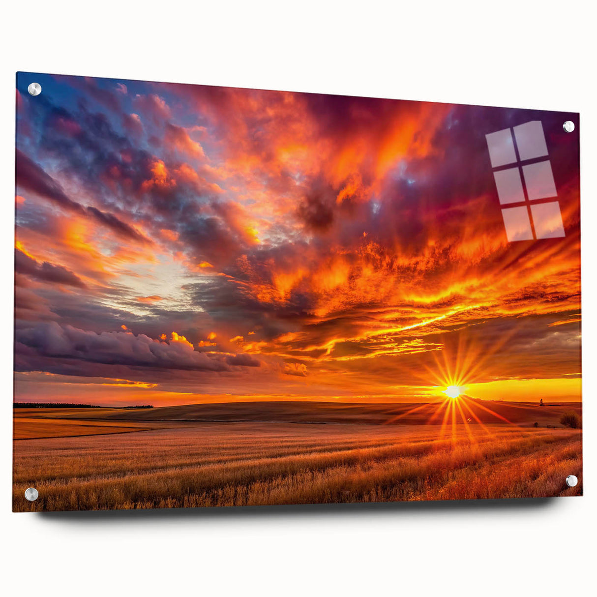 Acrylic print of a large abstract landscape in muted earth tones, ideal for bedroom or dining room decor.