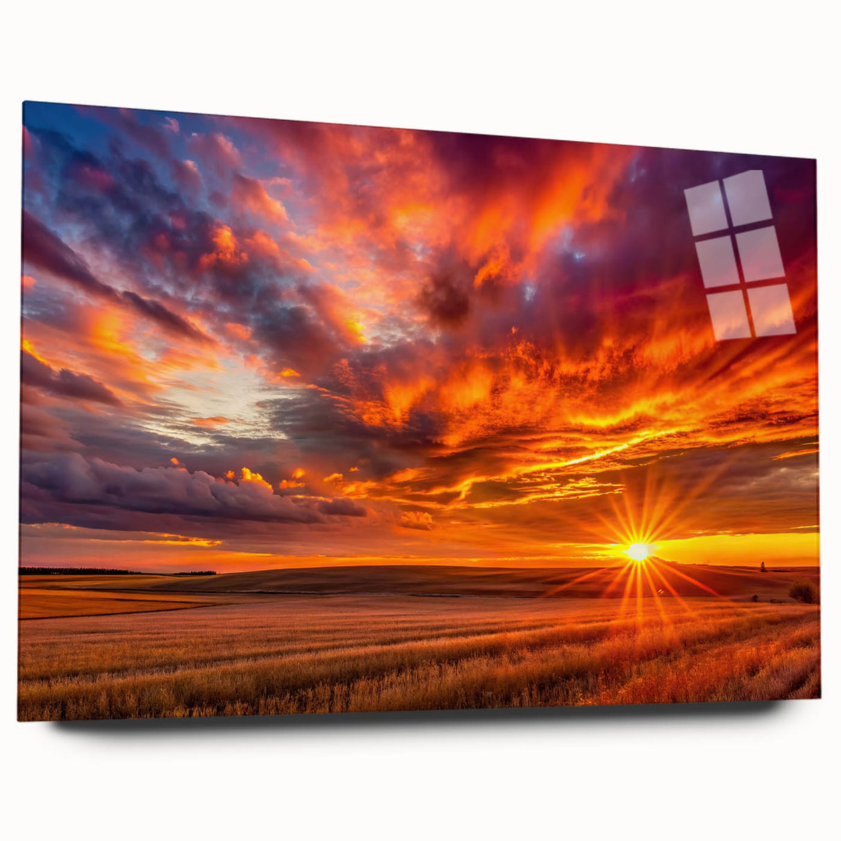 Large abstract wall art depicting a serene Saskatchewan landscape in muted earth tones on acrylic glass.