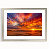 Textured art print depicting an abstract scenery of Saskatchewan, in muted earth tones, framed with a silver mat.