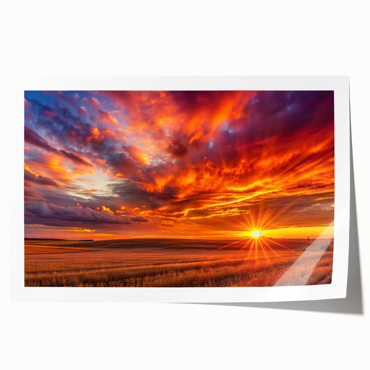 Rolled print of a serene Saskatchewan landscape with soft green and blue tones, ideal for dining room wall art.
