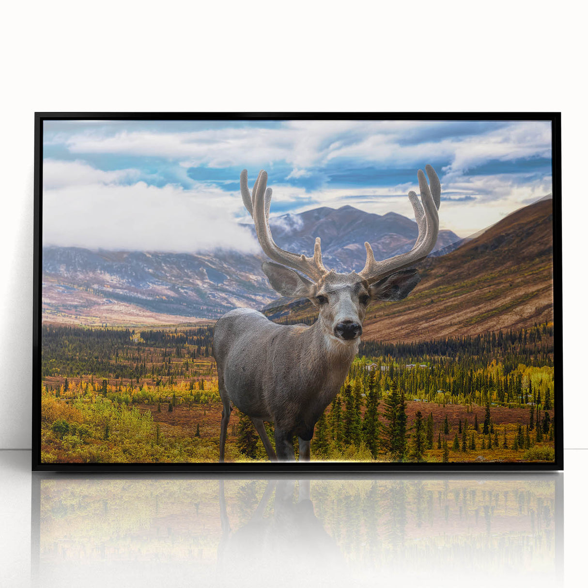 Large abstract wall art depicting Yukon scenery in muted earth tones on a framed acrylic, ideal for modern living room decor.