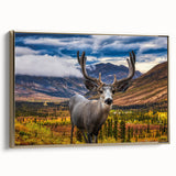 Framed canvas featuring a vintage-style landscape painting of the Yukon, in muted gold and black tones.