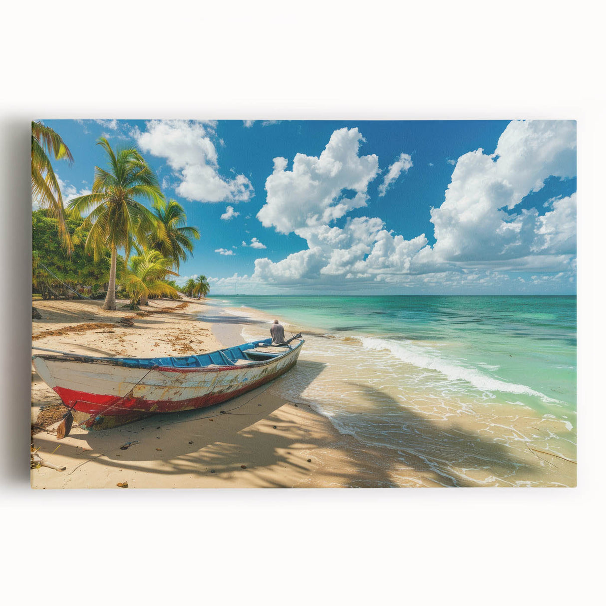 Black and white photo of Caribbean Antigua scenery on stretched canvas, ideal for kitchen wall art or bedroom.