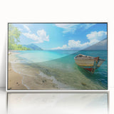 Framed acrylic print of a Caribbean Aruba scenery in pastel colors.