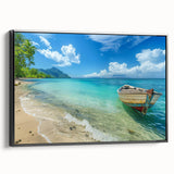 Black and white landscape art painting of Caribbean scenery on framed canvas, ideal for bedroom wall decor.