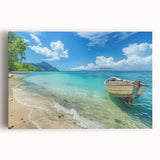 Black and white photograph of Caribbean Aruba scenery on large stretched canvas, ideal for kitchen wall art.