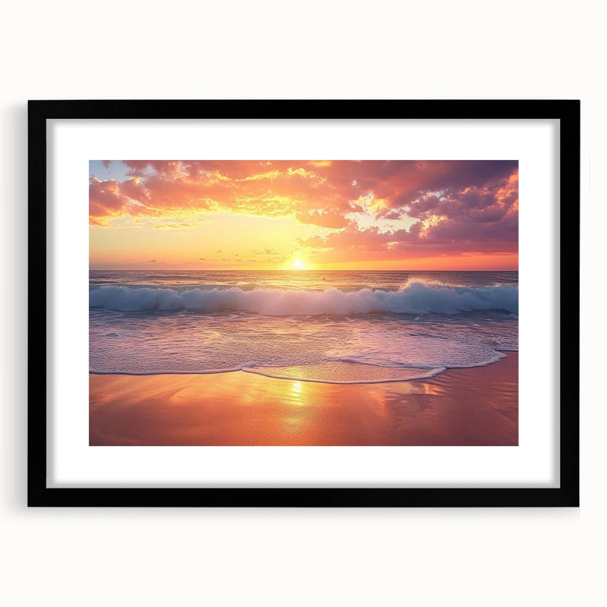 Extra large abstract art print depicting a vibrant Caribbean scene on textured canvas, framed in black.