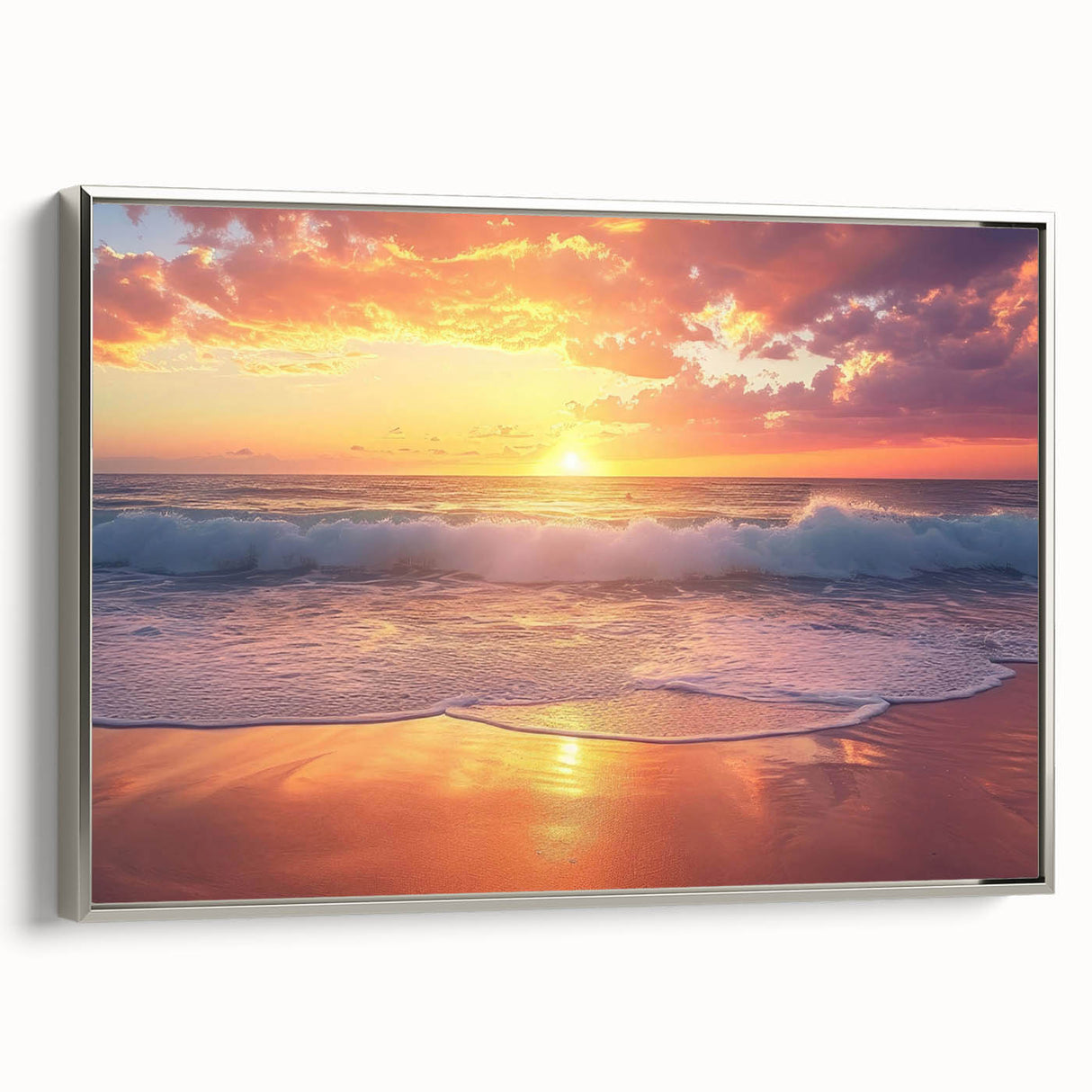 Framed canvas featuring a vintage Caribbean landscape with vivid blue and green tones.