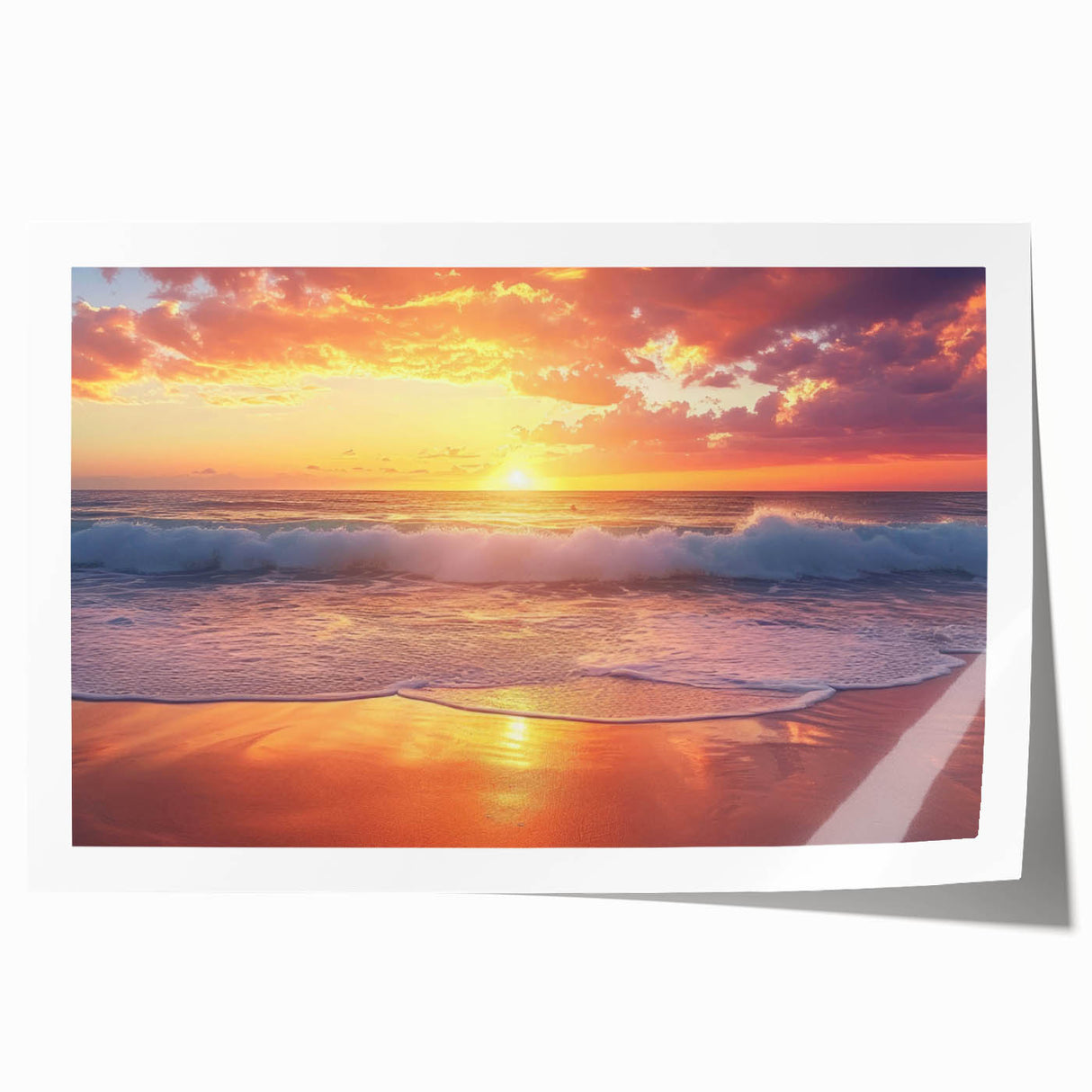 Extra large rolled print of a Caribbean beach scene in pastel blue and pink tones, suitable for art wall dining room.