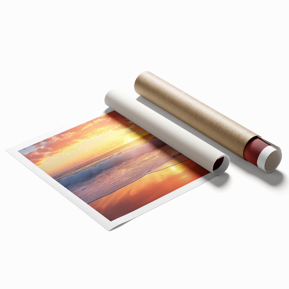 Extra large rolled print of a serene Caribbean beach scene with pastel blue and sandy hues.